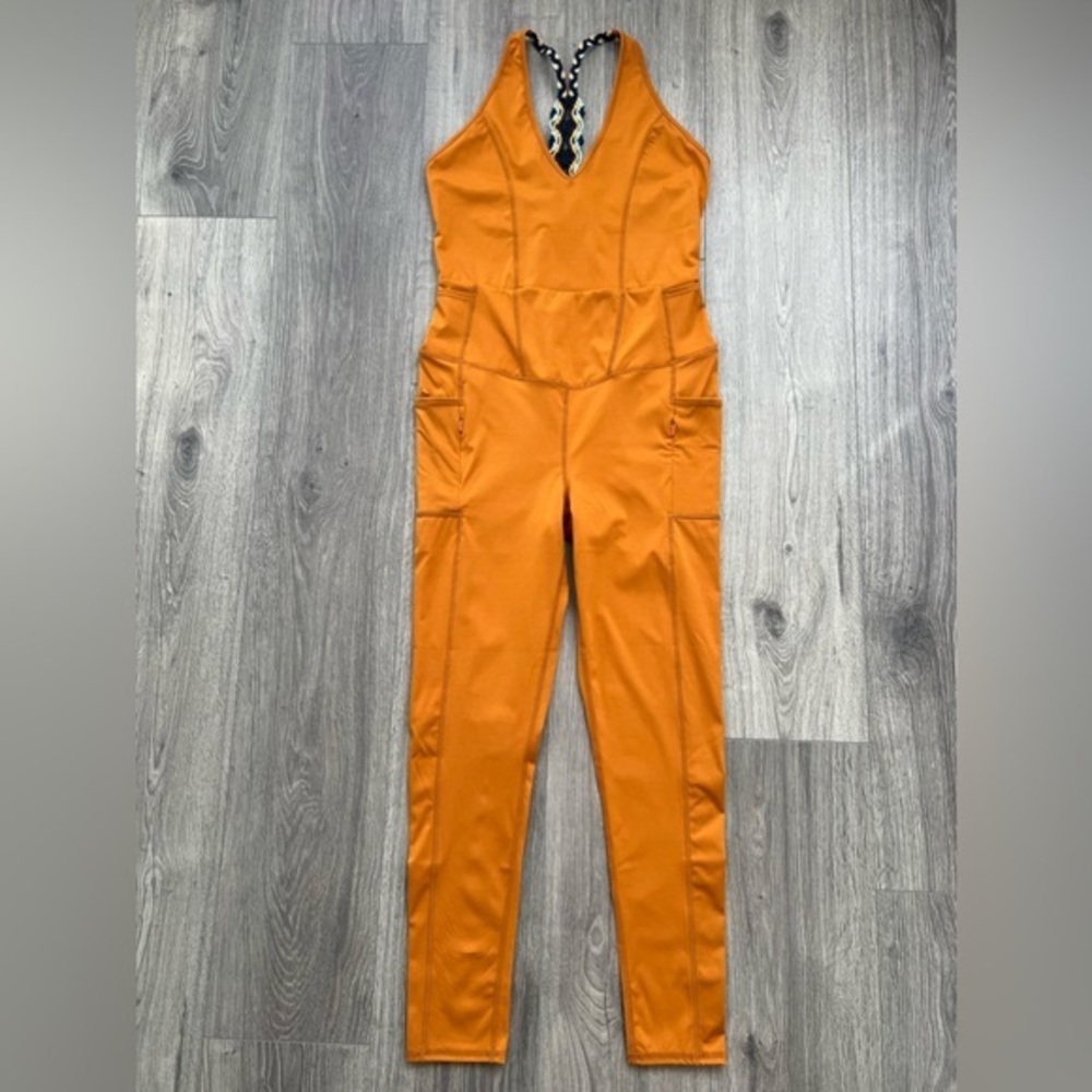 Free People Orange Cropped Jumpsuit with Braided Straps - Picture 2 of 11